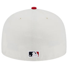 Load image into Gallery viewer, Los Angeles Anaheim Angels New Era MLB 59FIFTY 5950 Fitted Cap Hat Cream Crown Red Visor Red/Black Logo 2002 World Series Side Patch
