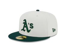 Load image into Gallery viewer, Oakland A&#39;s Athletics New Era MLB 59FIFTY 5950 Fitted Cap Hat Cream Crown Green Visor Green Logo 1989 World Series Side Patch
