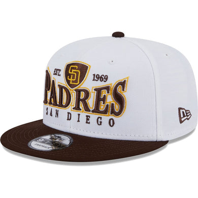 San Diego Padres New Era MLB 9FIFTY 950 Snapback Cap Hat White Crown Brown Visor Team Color Text/Crest Logo