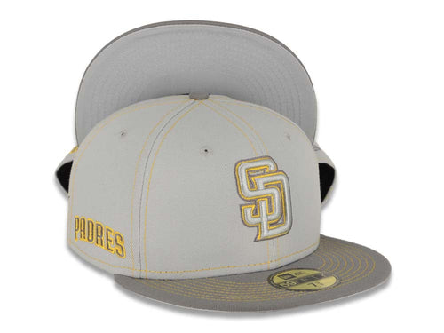 San Diego Padres New Era MLB 59FIFTY 5950 Fitted Cap Hat Gray Crown Dark Gray Visor Gray/Yellow Logo Padres Side Patch (Gray Pop)