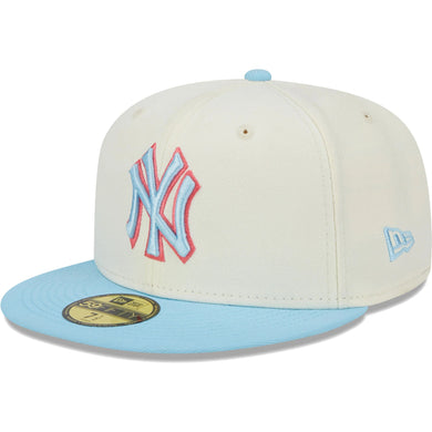 New York Yankees New Era MLB 59FIFTY 5950 Fitted Cap Hat Cream Crown Sky Blue Visor Sky Blue/Pink Logo (2-Tone Color Pack)