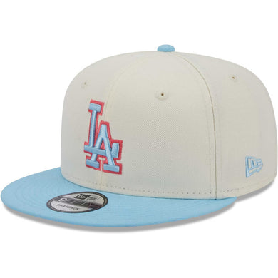 Los Angeles Dodgers New Era MLB 9FIFTY 950 Snapback Cap Hat Cream Crown Sky Blue Visor Sky Blue/Pink Logo (2-Tone Color Pack)