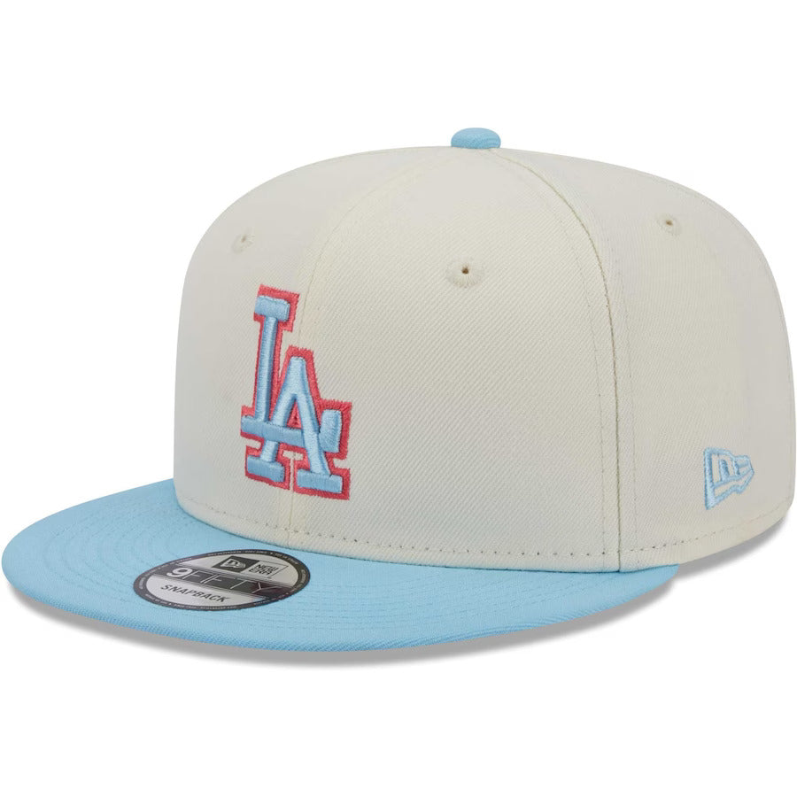 Los Angeles Dodgers New Era MLB 9FIFTY 950 Snapback Cap Hat Cream Crown Sky Blue Visor Sky Blue/Pink Logo (2-Tone Color Pack)