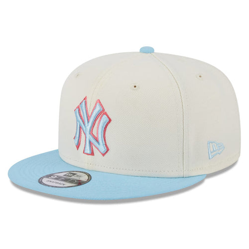 New York Yankees New Era MLB 9FIFTY 950 Snapback Cap Hat Cream Crown Sky Blue Visor Sky Blue/Pink Logo (2-Tone Color Pack)