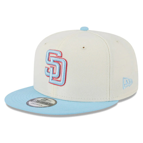 San Diego Padres New Era MLB 9FIFTY 950 Snapback Cap Hat Cream Crown Sky Blue Visor Sky Blue/Pink Logo (2-Tone Color Pack)