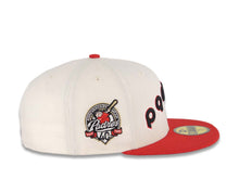 Load image into Gallery viewer, (Youth) San Diego Padres New Era MLB 59FIFTY 5950 Fitted Cap Hat Cream Crown Red Visor Black Script Logo 40th Anniversary Side Patch
