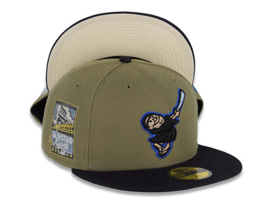 San Diego Padres New Era MLB 59FIFTY 5950 Fitted Cap Hat Light Olive Crown Black Visor Black/Blue Swinging Friar Logo 2007 All-Star Game Side Patch