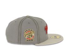 Load image into Gallery viewer, San Diego Padres New Era MLB 59FIFTY 5950 Fitted Cap Hat Gray Crown Stone Visor Metallic Red/Metallic White Script Logo 25th Anniversary Side Patch
