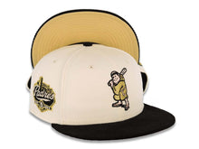 Load image into Gallery viewer, (Corduroy) San Diego Padres New Era MLB 59FIFTY 5950 Fitted Cap Hat Cream Crown Black Visor Metallic Gold/Silver Batting Friar Logo Established 1969
