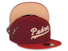 Load image into Gallery viewer, San Diego Padres New Era MLB 59FIFTY 5950 Fitted Cap Hat Cardinal Crown Red Visor Peach Script Logo Peach UV
