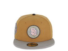 Load image into Gallery viewer, San Diego Padres New Era MLB 59FIFTY 5950 Fitted Cap Hat Wheat Crown Gray Visor Pink/Sky Blue Logo Stadium Side Patch Pink UV
