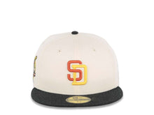 Load image into Gallery viewer, San Diego Padres New Era MLB 59FIFTY 5950 Fitted Cap Hat Cream Crown Black Visor Orange/Yellow Logo 40th Anniversary Side Patch Gray UV
