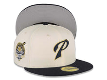 Load image into Gallery viewer, San Diego Padres New Era MLB 59FIFTY 5950 Fitted Cap Hat Cream Crown Navy Blue Visor Navy Blue/Metallic Gold Logo 40th Anniversary Side Patch Gray UV
