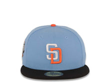Load image into Gallery viewer, San Diego Padres New Era MLB 59FIFTY 5950 Fitted Cap Hat Sky Blue Crown Black Visor White/Orange Logo 2016 All-Star Game Side Patch Dark Gray UV
