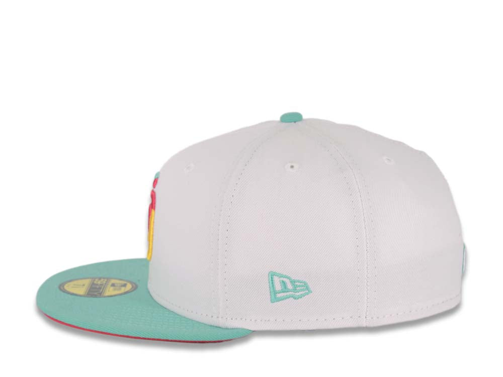 (City Connect Color) San Diego Padres New Era MLB 59FIFTY 5950 Fitted Cap Hat Light Green Crown/Visor Yellow/White Swinging Friar Logo Stadium Side