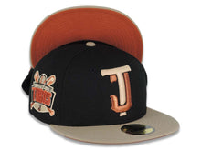 Load image into Gallery viewer, Tijuana Toros New Era LMB 59FIFTY 5950 Fitted Cap Hat Black Crown Khaki Visor Metallic Brown/Peach Logo Desarollo Toros Side Patch Dark Orange UV
