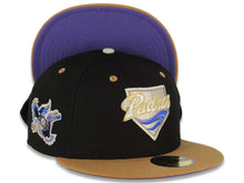 Load image into Gallery viewer, San Diego Padres New Era MLB 59FIFTY 5950 Fitted Cap Hat Black Crown Wheat Visor Metallic Gold/Metallic White Logo Stadium Side Patch
