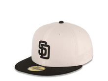 Load image into Gallery viewer, San Diego Padres New Era MLB 59FIFTY 5950 Fitted Cap Hat White Crown Black Visor Black Logo 25th Anniversary Side Patch Green UV
