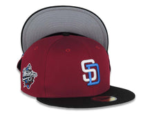 Load image into Gallery viewer, San Diego Padres New Era MLB 59FIFTY 5950 Fitted Cap Hat Cotton Cardinal Crown Black Visor White/Blue Logo 1998 World Series Side Patch
