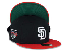 Load image into Gallery viewer, San Diego Padres New Era MLB 59FIFTY 5950 Fitted Cap Hat Black Crown Red Visor White Logo Petco Park Side Patch Green UV
