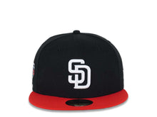 Load image into Gallery viewer, San Diego Padres New Era MLB 59FIFTY 5950 Fitted Cap Hat Black Crown Red Visor White Logo Petco Park Side Patch Green UV
