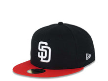 Load image into Gallery viewer, San Diego Padres New Era MLB 59FIFTY 5950 Fitted Cap Hat Black Crown Red Visor White Logo Petco Park Side Patch Green UV
