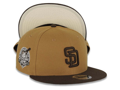 San Diego Padres New Era MLB 9FIFTY 950 Snapback Cap Hat Wheat Crown Dark Brown Visor Dark Brown Logo 40th Anniversary Side Patch Cream UV