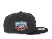 Load image into Gallery viewer, San Diego Padres New Era MLB 59FIFTY 5950 Fitted Cap Hat Graphite/Navy Metallic Black/Red Swinging Friar Jackie Robinson 50th Anniversary Side Patch
