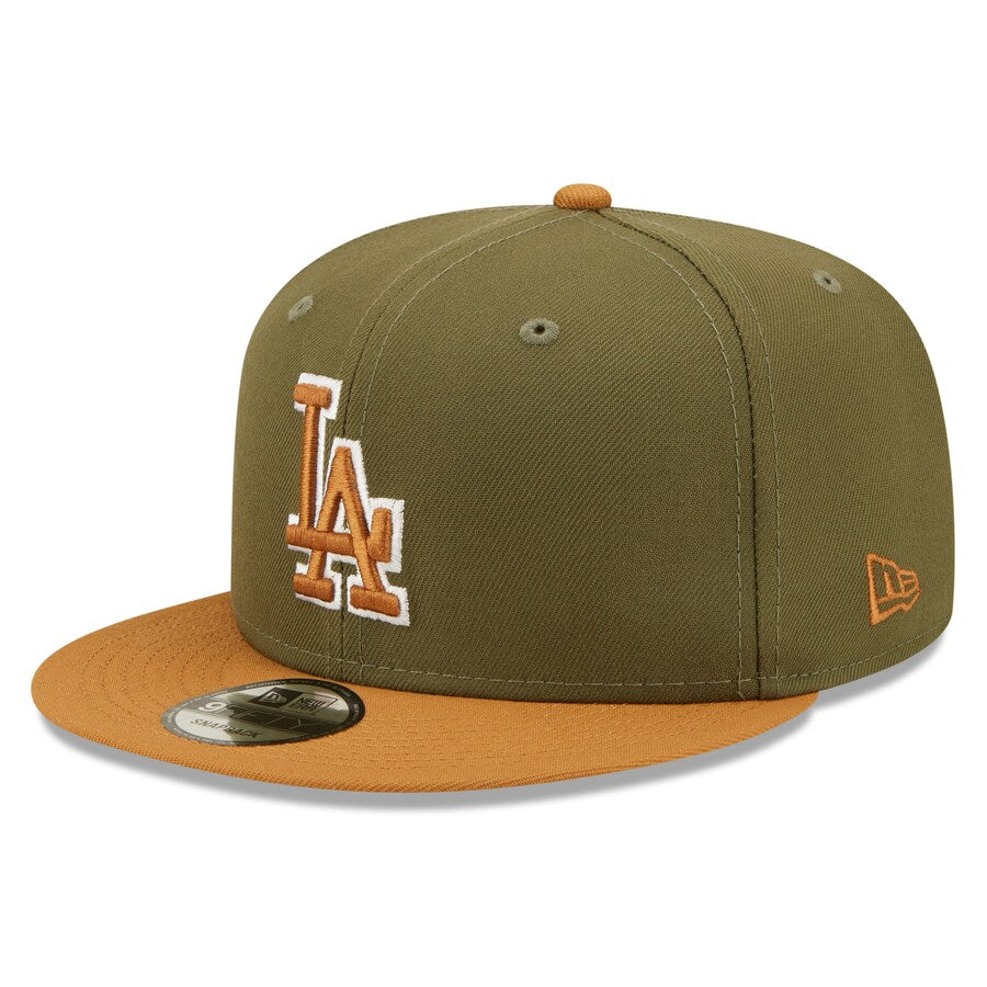 Los Angeles Dodgers New Era MLB 9FIFTY 950 Snapback Cap Hat Olive Green Crown Light Brown Visor Brown/White Logo (2-Tone Color Pack)