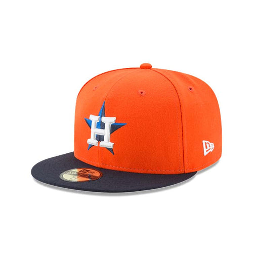 (Youth) Houston Astros New Era MLB 59FIFTY 5950 Kids Fitted Cap Hat Orange Crown Navy Visor White/Navy Blue Logo