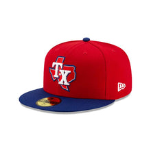 Load image into Gallery viewer, (Youth) Texas Rangers New Era MLB 59FIFTY 5950 Kids Fitted Cap Hat Red Crown Royal Blue Visor Team Color Logo with State Map
