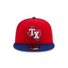 Load image into Gallery viewer, (Youth) Texas Rangers New Era MLB 59FIFTY 5950 Kids Fitted Cap Hat Red Crown Royal Blue Visor Team Color Logo with State Map
