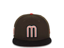 Load image into Gallery viewer, (Corduroy Visor) Mexico New Era World Baseball Classic WBC 59FIFTY 5950 Fitted Cap Hat Brown Crown Black Visor White/Red/Black Logo Red UV
