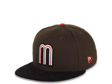 Load image into Gallery viewer, (Corduroy Visor) Mexico New Era World Baseball Classic WBC 59FIFTY 5950 Fitted Cap Hat Brown Crown Black Visor White/Red/Black Logo Red UV
