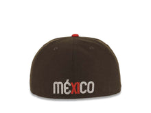 Load image into Gallery viewer, (Corduroy Visor) Mexico New Era World Baseball Classic WBC 59FIFTY 5950 Fitted Cap Hat Brown Crown Black Visor White/Red/Black Logo Red UV
