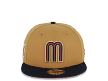 Load image into Gallery viewer, Mexico New Era World Baseball Classic WBC 59FIFTY 5950 Fitted Cap Hat Tan Crown Navy Blue Visor Red/Navy/Metallic Gold Logo Red UV
