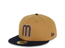 Load image into Gallery viewer, Mexico New Era World Baseball Classic WBC 59FIFTY 5950 Fitted Cap Hat Tan Crown Navy Blue Visor Red/Navy/Metallic Gold Logo Red UV
