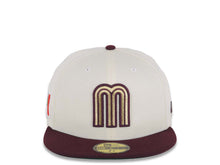 Load image into Gallery viewer, Mexico New Era World Baseball Classic WBC 59FIFTY 5950 Fitted Cap Hat Cream Crown Maroon Visor Metallic Gold/Maroon Logo Green UV
