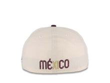 Load image into Gallery viewer, Mexico New Era World Baseball Classic WBC 59FIFTY 5950 Fitted Cap Hat Cream Crown Maroon Visor Metallic Gold/Maroon Logo Green UV
