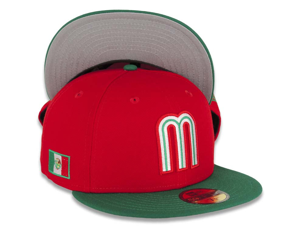 Mexico New Era World Baseball Classic WBC 59FIFTY 5950 Fitted Cap Hat Red Crown Green Visor White/Green/Red Logo Gray UV