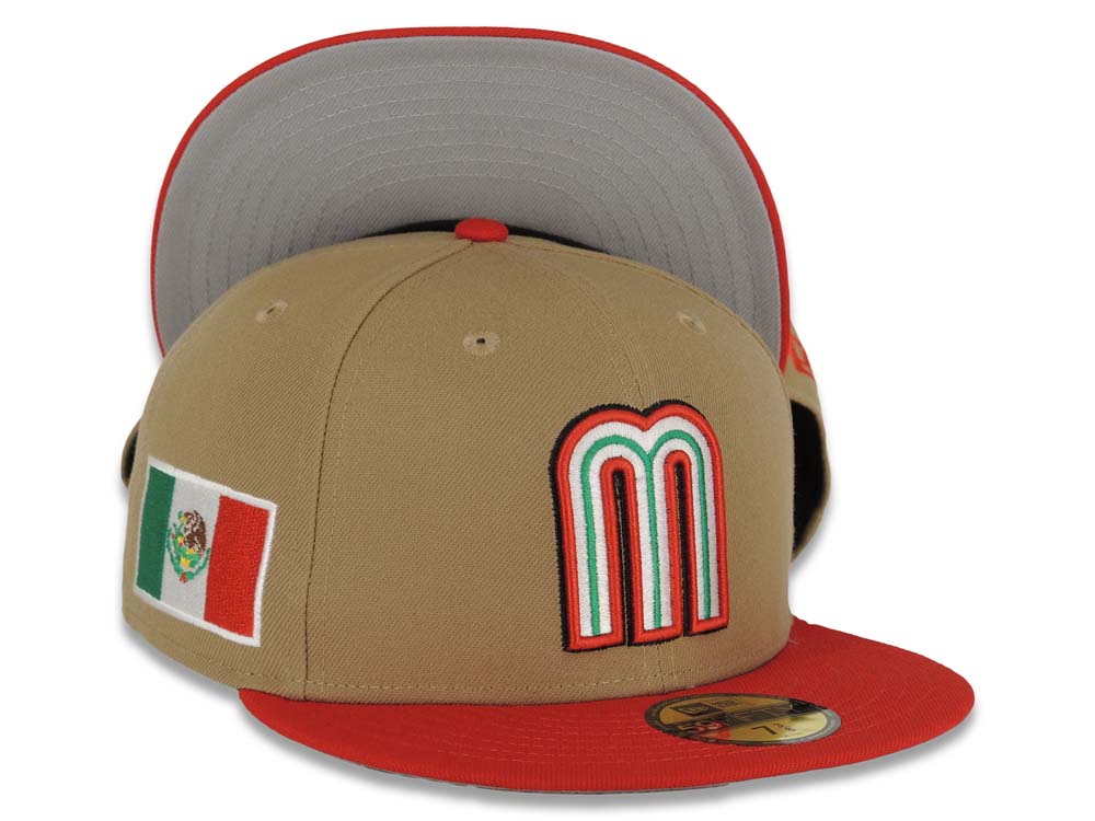 Mexico New Era World Baseball Classic WBC 59FIFTY 5950 Fitted Cap Hat Khaki Crown Red Visor White/Green/Red/Black Logo Gray UV