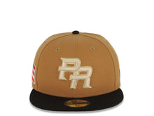 Load image into Gallery viewer, Puerto Rico New Era World Baseball Classic WBC 59FIFTY 5950 Fitted Cap Hat Light Brown Crown Black Visor White/Metallic Gold Logo Gray UV
