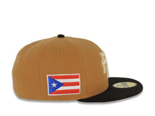 Load image into Gallery viewer, Puerto Rico New Era World Baseball Classic WBC 59FIFTY 5950 Fitted Cap Hat Light Brown Crown Black Visor White/Metallic Gold Logo Gray UV
