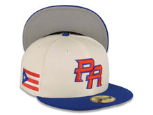 Load image into Gallery viewer, Puerto Rico New Era World Baseball Classic WBC 59FIFTY 5950 Fitted Cap Hat Cream Crown Royal Blue Visor Red/Royal Blue Logo Gray UV
