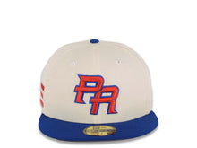 Load image into Gallery viewer, Puerto Rico New Era World Baseball Classic WBC 59FIFTY 5950 Fitted Cap Hat Cream Crown Royal Blue Visor Red/Royal Blue Logo Gray UV
