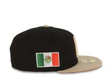 Load image into Gallery viewer, Mexico New Era World Baseball Classic WBC 59FIFTY 5950 Fitted Cap Hat Black Crown Khaki Visor Peach/Metallic Brown Logo Dark Orange UV
