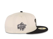 Load image into Gallery viewer, San Diego Padres New Era MLB 59FIFTY 5950 Fitted Cap Hat Cream Crown Black Visor Dark Gray/Black Swinging Friar Logo 1998 World Series Side Patch UV
