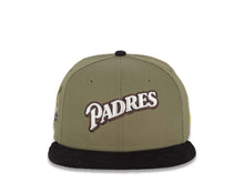 Load image into Gallery viewer, (Corduroy Visor) San Diego Padres New Era MLB 59FIFTY 5950 Fitted Cap Hat Olive Crown Black Visor Cream/Black Logo 40th Anniversary Side Patch Gray UV
