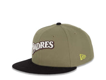 Load image into Gallery viewer, (Corduroy Visor) San Diego Padres New Era MLB 59FIFTY 5950 Fitted Cap Hat Olive Crown Black Visor Cream/Black Logo 40th Anniversary Side Patch Gray UV
