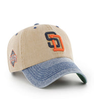 Load image into Gallery viewer, San Diego Padres &#39;47 MLB Clean Up Adjustable Cap Hat Khaki Crown Denim Visor Navy/Orange Logo Padres Eldin Side Patch
